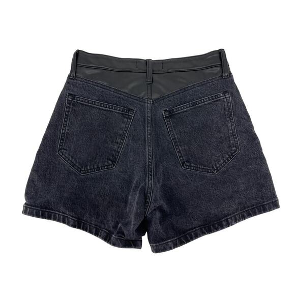 Abercrombie & Fitch The Dad Short High Rise Black Denim Faux Leather Size 6 / 28 - Picture 5 of 7